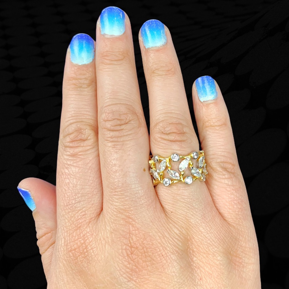 Two Tone Cubic Zirconia Eternity Ring Size 7 Round Marquise Bezel Vine Ring - Picture 14 of 16